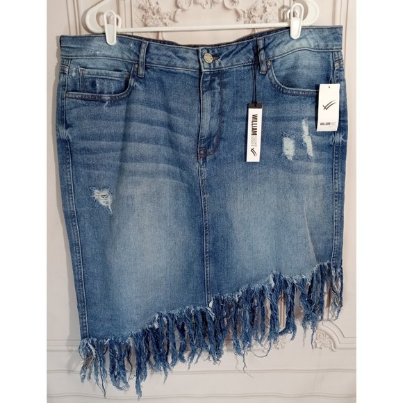 William Rast Dresses & Skirts - William Rast Fringe Distressed Jean Skirt Asymmetrical Light Wash Plus Sz 16